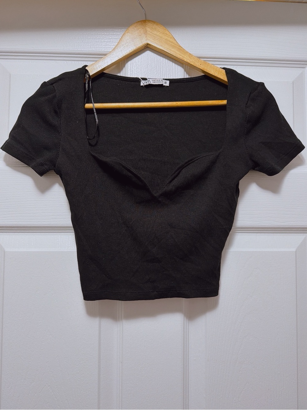 Zara Black Square Neck Ribbed Crop Top - Women